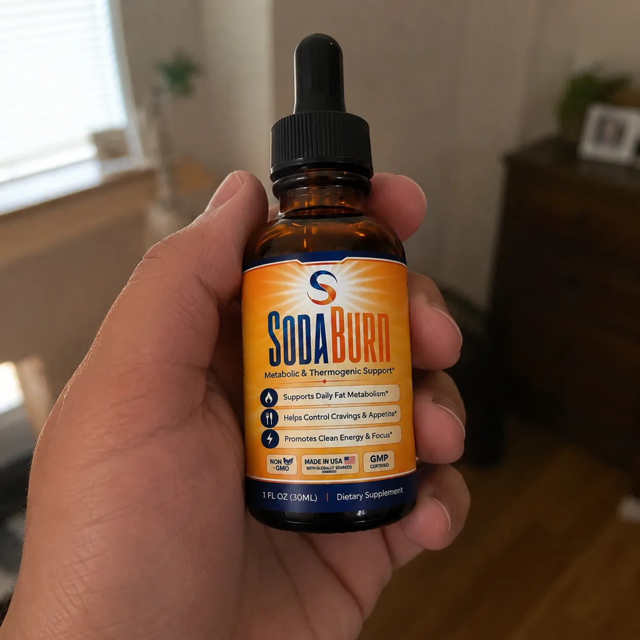 SodaBurn liquid weight loss supplement bottle
