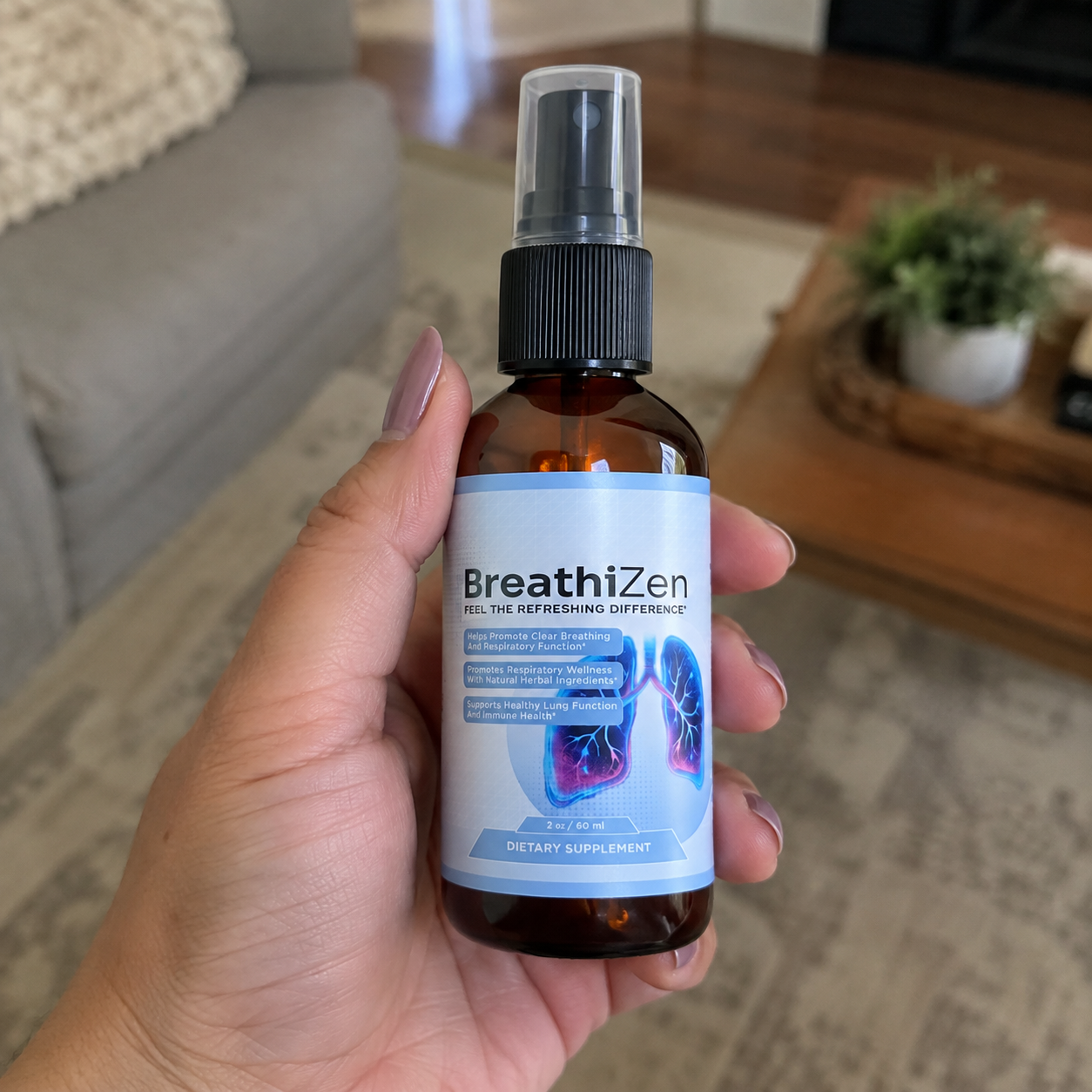 BreathiZen respiratory wellness spray bottle
